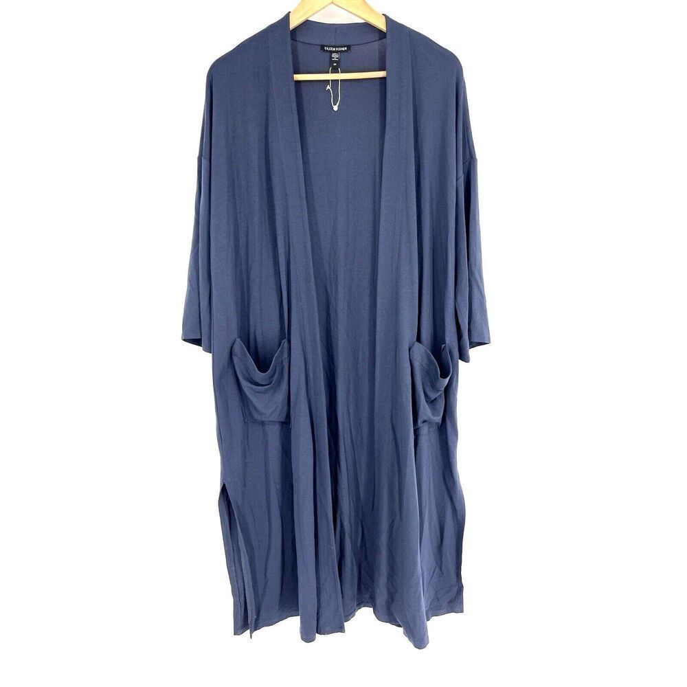 Eileen Fisher Sweater Size Small Womens Blue Cardigan Duster Lyocell Stretch